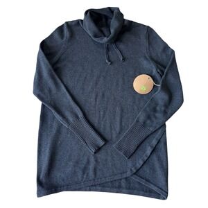 Dakini Sz L Grey Knit Cowl Neck Thumbholes Sweater Athletic Workout Lounge NWT!